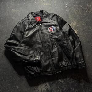 Vintage Y2K Superbowl XL Black Leather Jacket
